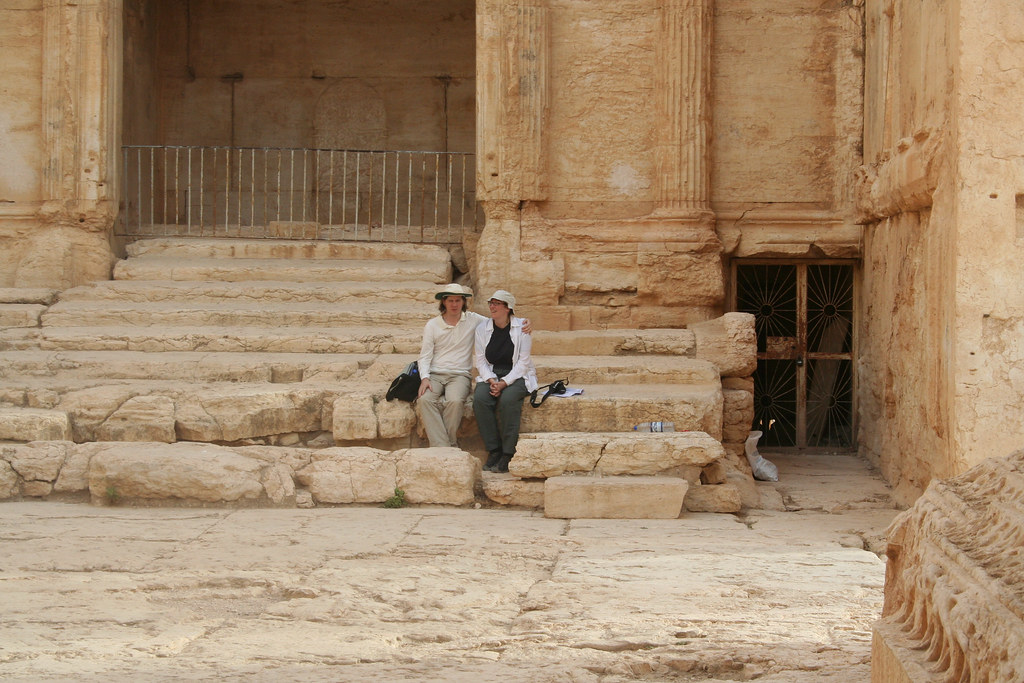 Palmyra - Temple of Bel Jo and Chris on south adyton steps