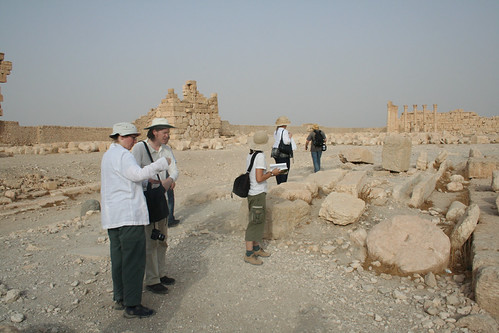 Palmyra - Temple of Bel water channels and column drum with Lewis hole near altar