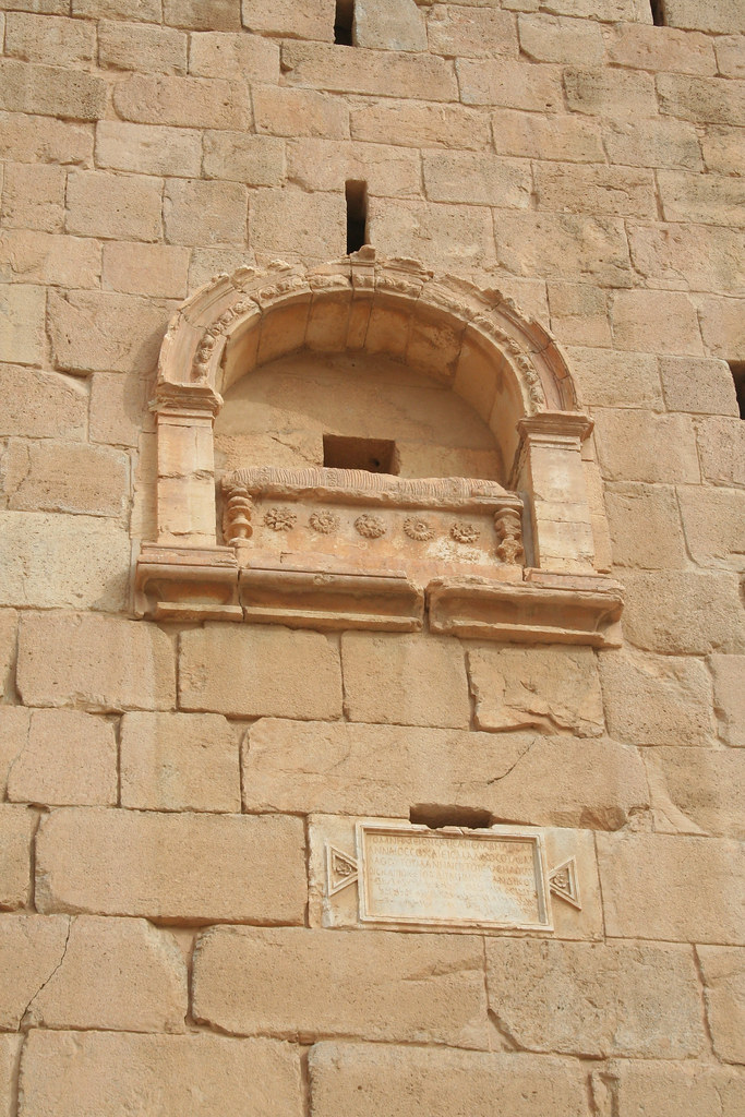 Palmyra - tower Tomb of Elabel exterior inscription and sarcophagus