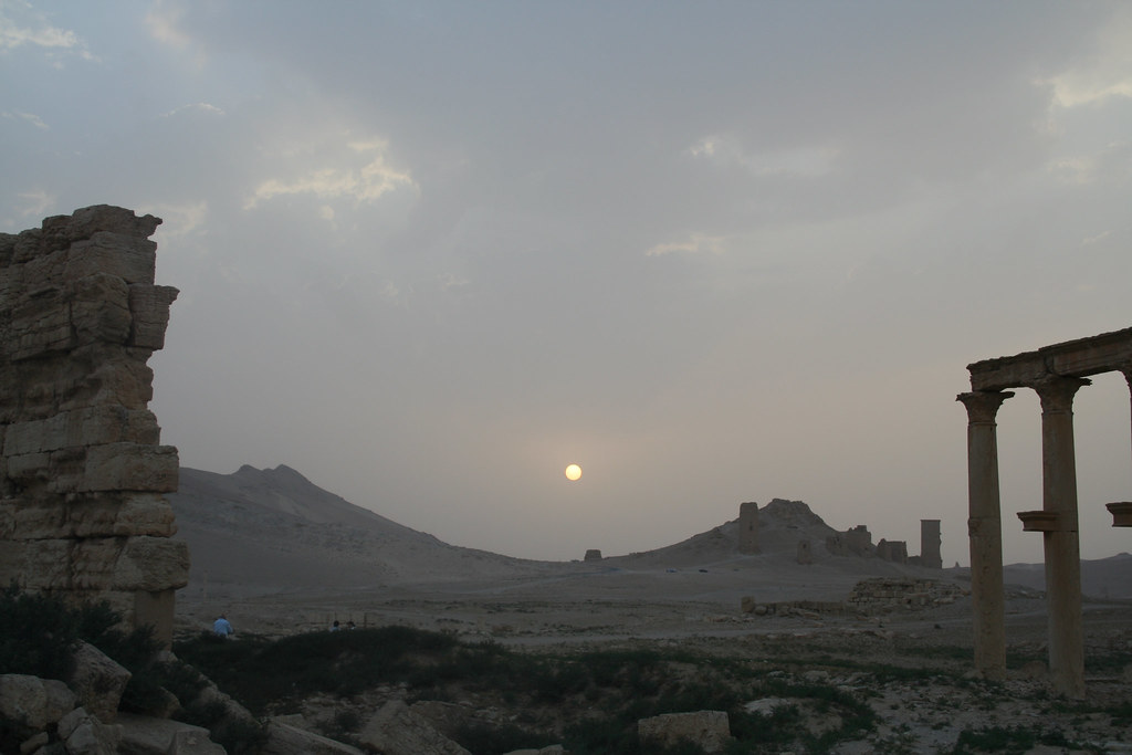 Palmyra - sunset over valley of tombs
