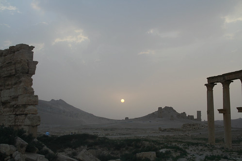 Palmyra - sunset over valley of tombs